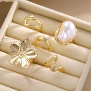 Gold plated adjustable finger ring set
